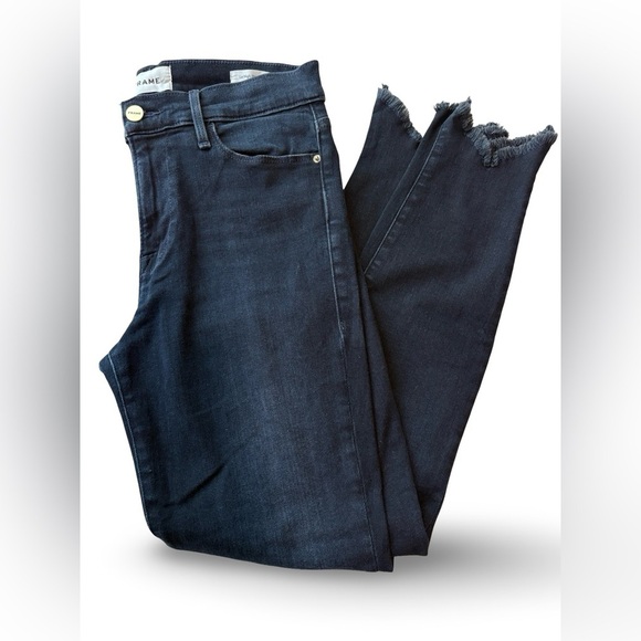 FRAME Denim - Le High Skinny Double Triangle Raw Hem Jeans | Keen Dark Wash | 29 - Picture 4 of 16
